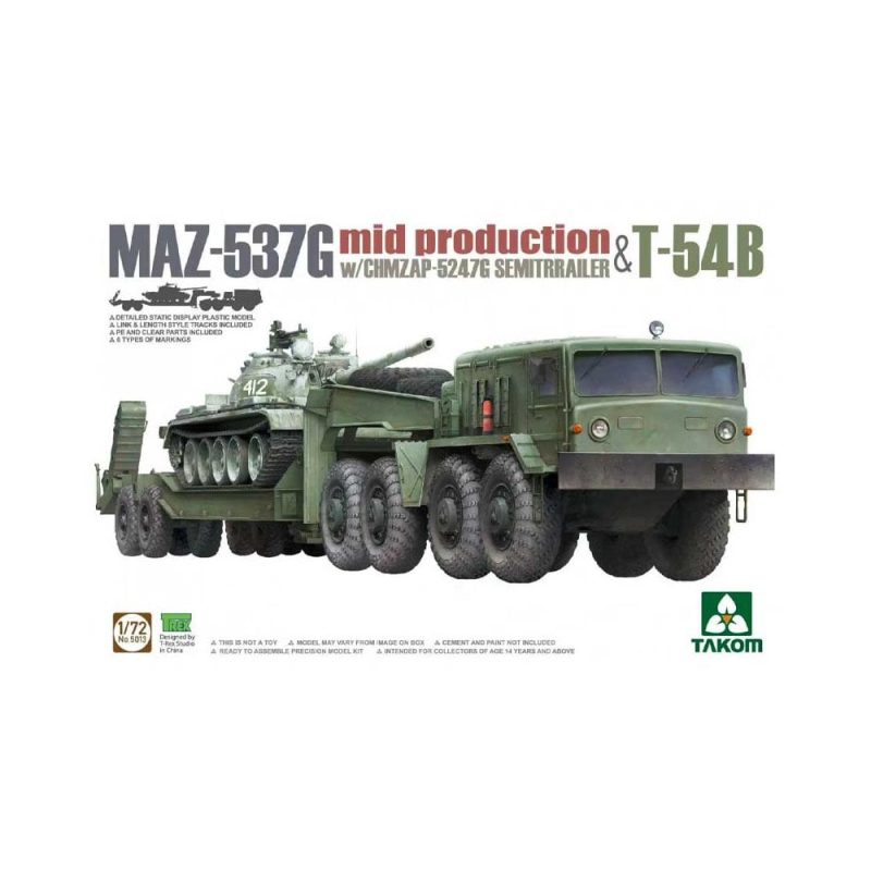 1/72 MAZ-537G Mid Production with CHMZAP-5247G Semitrailer & T-54B Takom 05013 1/72 MAZ-537G Mid Production with CHMZAP-5247G Semitrailer & T-54B Takom 05013