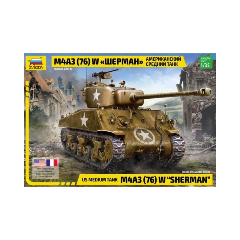 Zvezda US Medium Tank M4A3 (76)W "Sherman" (1/35) 3676 Zvezda US Medium Tank M4A3 (76)W "Sherman" (1/35) 3676