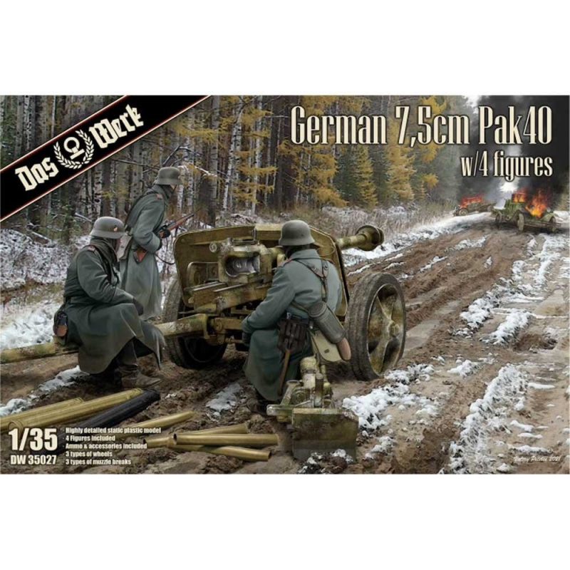 Das Werk German 7,5cm Pak40 w/4 figures (1/35) DW35027 Das Werk German 7,5cm Pak40 w/4 figures (1/35) DW35027