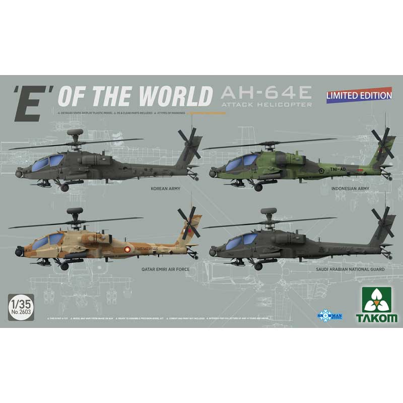 1/35 Apache Attack Helicopter E Of the World AH-64E Limited Edition Takom 02603