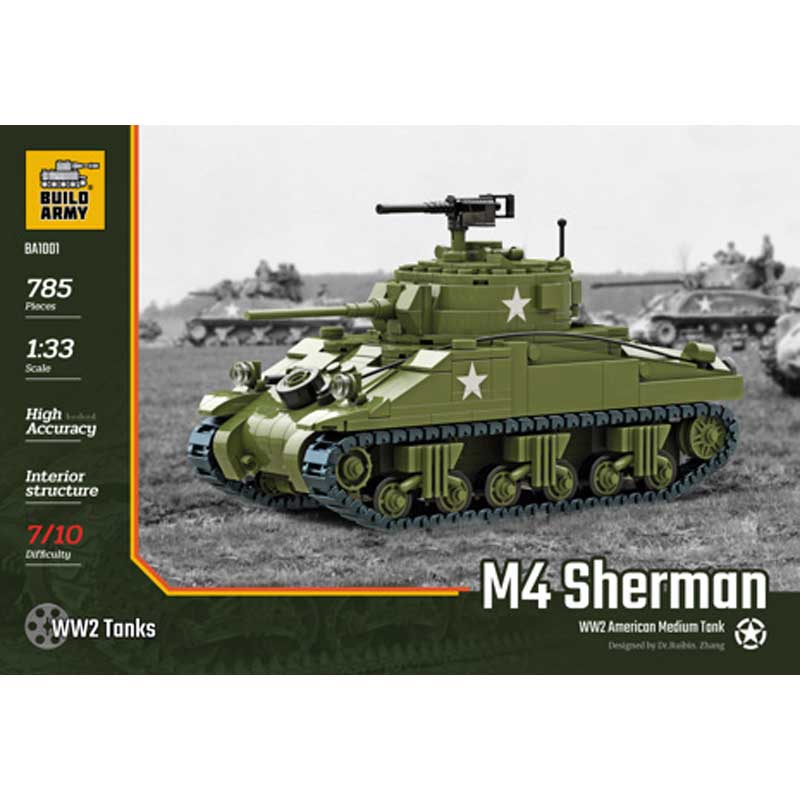 Build Army WWII M4 Sherman Tank 785pcs BA1001