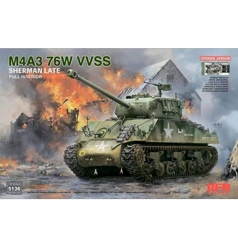 1/35 M4A3 Sherman 76W VVSS Late w/Interior Upgrade Version Rye Field Models RM5136
