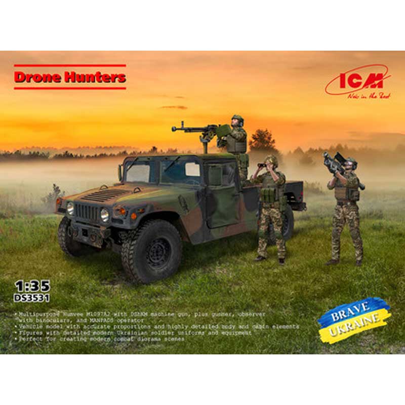 ICM Drone Hunters Humvee Cargo Carrier DShKM & Crew (1/35) DS3531 ICM Drone Hunters Humvee Cargo Carrier DShKM & Crew (1/35) DS3531