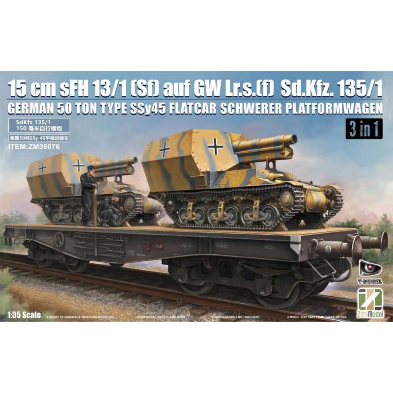 Zimi Model 50 Ton Type SSy45 Flatcar & 2 x Sd.Kfz.135/1 (1/35) ZM35076