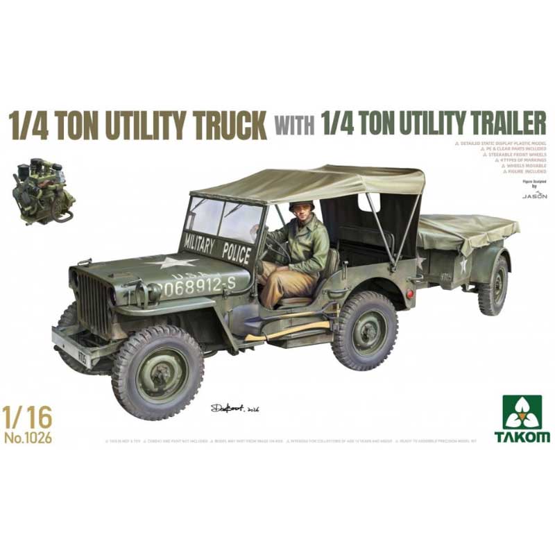 Takom 1/4 Ton Utility Jeep & Utility Trailer (1/16) 1026