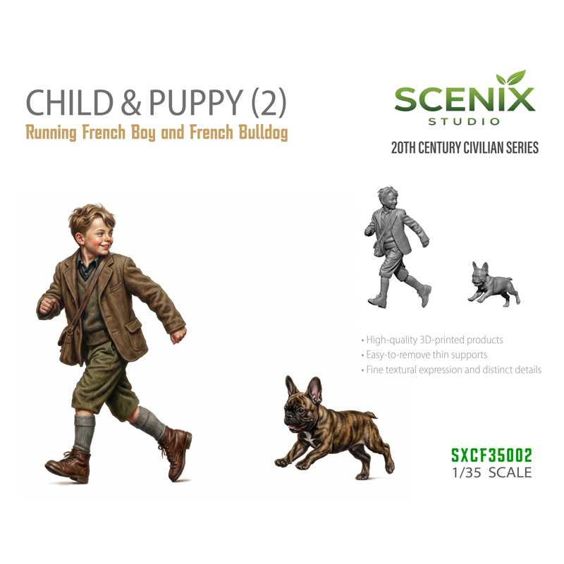 BSK Model Child & Puppy (Running Boy And French Bulldog) (1/35)