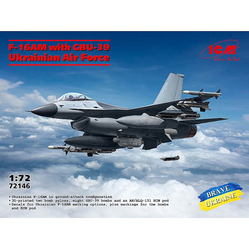 ICM F-16AM with GBU-39 Bombs Ukrainian Air Force 1/72 72146